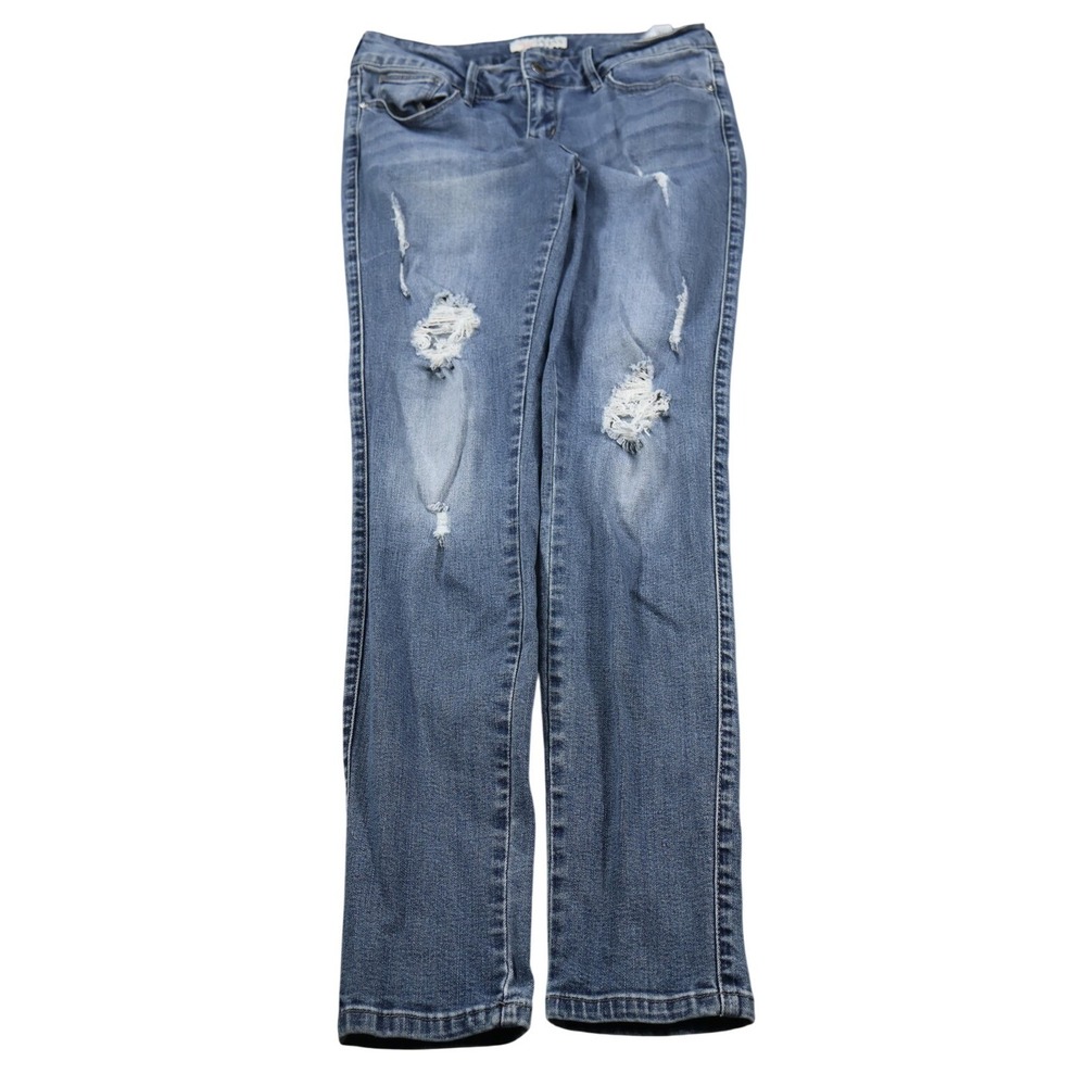 Guess Jeans Womens 28 Blue Medium Wash Distressed Straight‎ Leg Stretch Denim